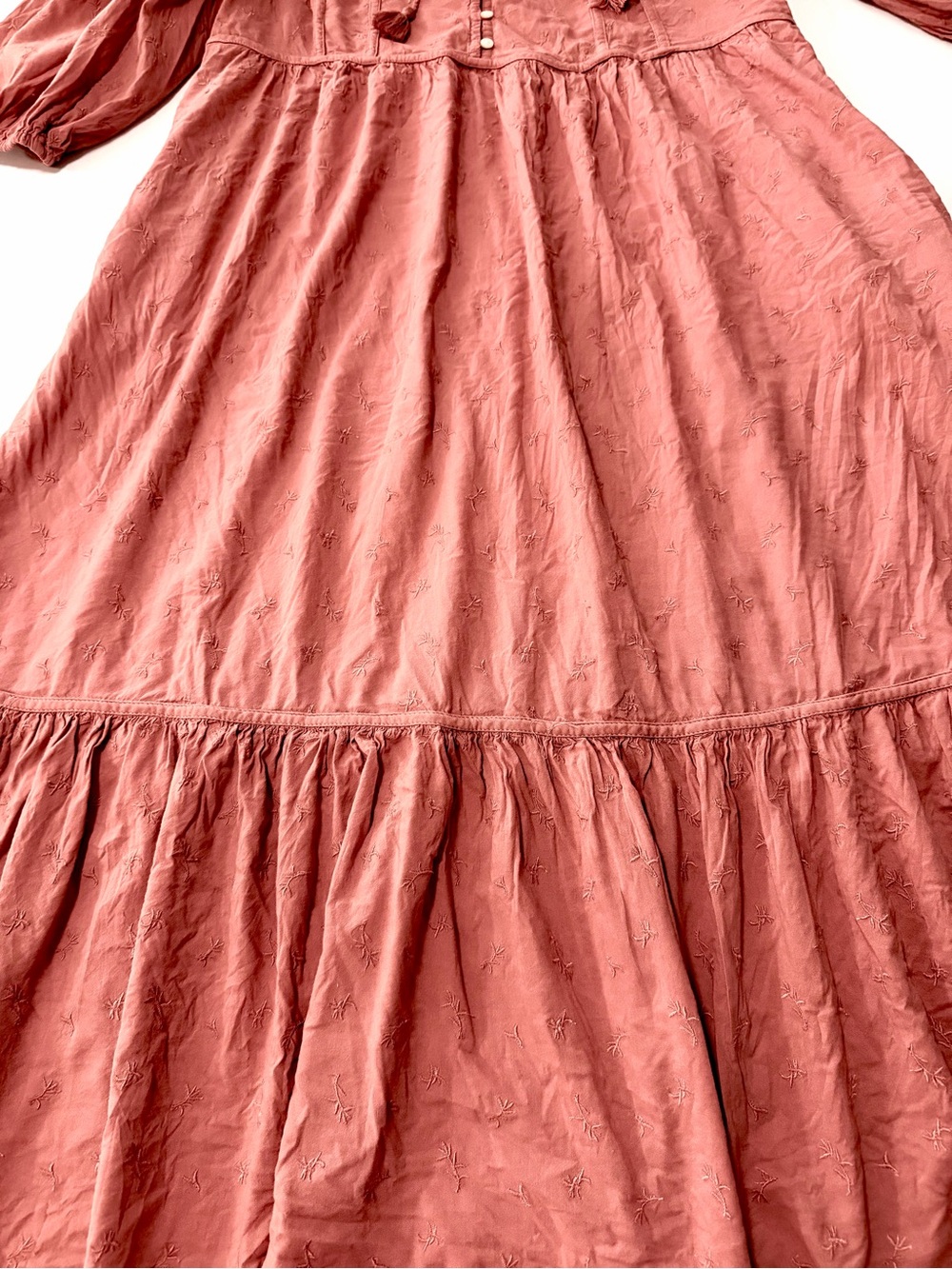 Old Navy Terra Cotta Midi Dress Size Medium Tie-Neck Tiered Floral Prairie Boho - Picture 9 of 15